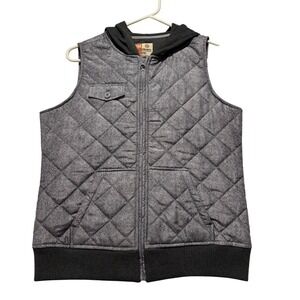 Ruff Hewn Quilted Vest Hooded Herringbone Pattern‎ Gray Black Women's Size PM
